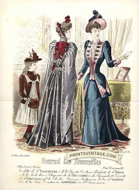 Elegant ladies and girl - Double sized print. Faint foxing