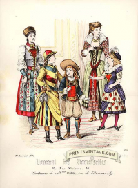 Costumes of French children - Double sized print. Faint foxing